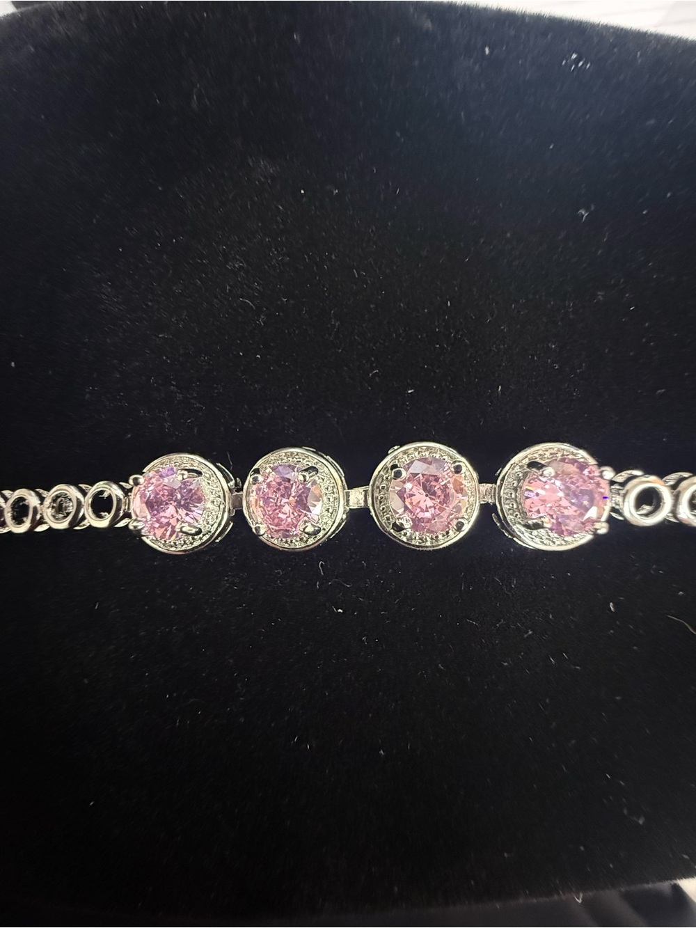 18K Gold-Dipped Pink Sapphire & Cubic Zirconia Bracelet 6-8 inch adjustable